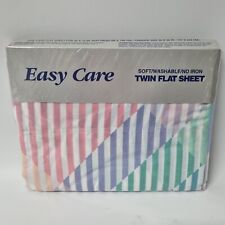 Tastemaker By Stevens Rainbow Pastel Stripe Retro Preppy Twin Flat Sheet NOS NEW picture
