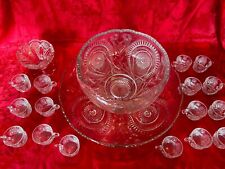 EAPG Slewed Horseshoe Radiant Daisy Punch Bowl Set with 16 cups and Underplate picture