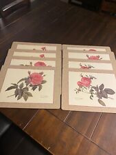 Vintage Pimpernel P.J. Redoute Floral Pink Rose Cork Placemats Set Of 8 picture