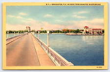 Bradenton FL-Florida, Manatee River Bridge, Antique Vintage Linen Post Card picture