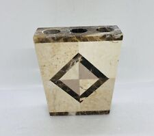 Vintage 1970s Geometric Art Pen Holder Marble Stone Paperweight Heavy Duty 33 picture