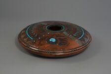D. Hadley - Navajo Hand Etched Horsehair Pot - Bear, Inlaid Turquoise - 7