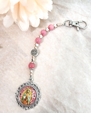 Virgin De Guadalupe Pink Three Hail Mary Pocket Purse Clip w/St Benedict Medal picture