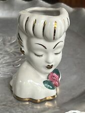 Vintage Lewis Weil Glamour Girl Ceramic  Lady Head Vase planter 50’s Gold Accent picture