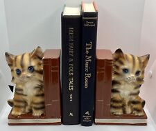 VTG Trimont Ware Kitty Cat Bookends, Made In Japan, Set Of 2, Orange Tabby, Blue picture