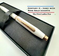 Cross Century II Pearlescent White Lacquer Finish B/P Pen W/Rose Gold Trim NIB picture