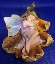 Vintage Baby Fairy Sleeping On Maple Leaf Figurine picture