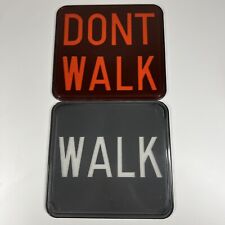 Vintage Glass Traffic Crosswalk Sign Don’t & Walk Signal Pedestrian Inserts Lens picture