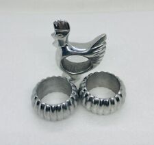 Rare 1970s Aluminum Napkin Rings Fork Spoon Rest Set Rooster Chicken Decor 31 picture