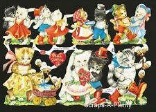 German Embossed Vintage Style Scrap Die Cut - Valentine Love Kitty Cats  EF7033 picture