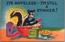 c1950s Animal Comic Linen Postcard SKUNK 