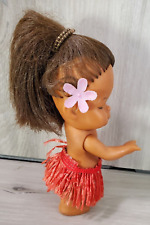 Vintage Hawaiian Hula Girl Doll Aloha 5” Doll Rubber with Flower and Grass Skirt picture