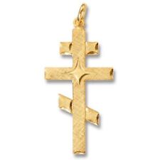 Three Barred Sterling Silver 24Kt Gold Plated Cross 1 1/4