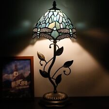 Small Tiffany Table Lamp Sea Blue Dragonfly Style Stained Glass Desk Ligh 8 inch picture