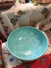 Vtg Hazel Atlas Drizzle Bowl Turquoise White String Spaghetti Aqua Blue Unmarked picture