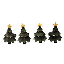 New Set of 4 Green with Snow Accents Metal Christmas Tree Napkin Rings Holders picture