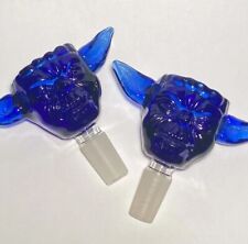 14MM Cobalt Blue Glass Star Wars YODA Water Pipe Hookah Bong Party Bowl 2-PACK picture