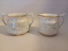 Rare Vintage Lenox Iridescent Pearl Cream And Sugar Bowl With Gold Trim picture
