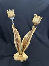 Vintage Unused Gold Gilt Brass Flowers Decor Salt Pepper Shakers 7 1/2”H picture