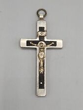 Vintage Crucifix INRI Jesus Christ  Pectoral  Cross Ebony Inlaid Wood Germany  picture