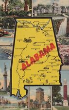 c1940 Alabama Map, Cities, Landmarks, Greetings, Linen Unposted picture