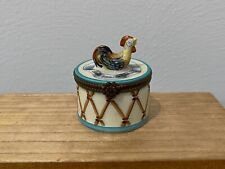 French Porcelain Trinket Box Drum w/ Chicken on Top Sing For The Nation picture