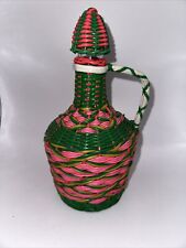 Vintage Viresa Spain Wine Bottle Plastic Woven Wicker Metal Handle Empty Boho picture