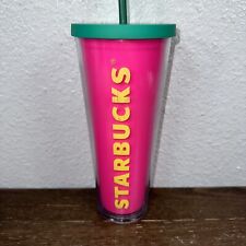 2014 Starbucks Hot Pink Acrylic Double Wall Tumbler Turquoise Lid With Straw picture
