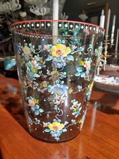 Large Moser Crystal Vase Bohemian Enameled Flowers Smoke Topaz Cut Glass Pontil picture