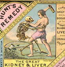 ca. 1880's Skeleton Grim Reaper Death Beaten by Hunts Remedy Bottle Trade Card picture