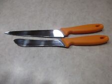 Fiskars Pioneer Seed Corn Stainless Steel Finland Orange Handle Knife Set Of 2 picture