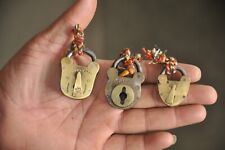 3 Pc Vintage Brass Small/Penny Handcrafted Victorian Unique Shape Padlocks picture