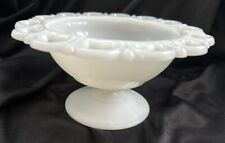 Vintage Anchor Hocking Milk Glass Pedestal Compote with Laced Edge picture