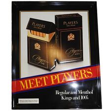 Vintage 1980s NOS Meet Players Cigarette Tin Sign Black Pack Advertising 17x21 picture