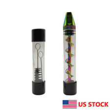 Glass Mini Tube Twisty Blunt Smoking Pipe Blunt Metal Tip w/ Cleaning Brush US picture