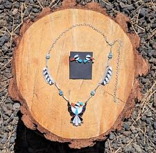 Zuni Chain Necklace and Earrings Set, Thunderbird Inlay Native American Handmade picture