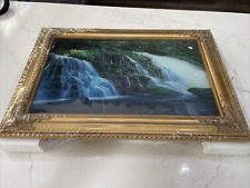VTG New Old Stock Motion Sound Waterfall Forest Picture Lamp Mirror Wood Frame picture