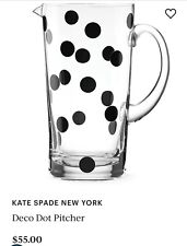 KATE SPADE All in Good Taste Deco Glass Black Dot Pitcher. picture