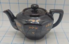 VTG 1950's Redware Brown Betty Hand Painted Tea Pot Made in Japan gold tone trim picture