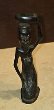 Vintage African Wood Carved Working Woman With Basket Sculpture picture