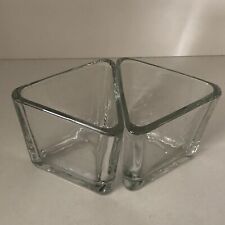 Set of 2 Triangle Votive Tealight Candleholders Clear Heavy Glass picture