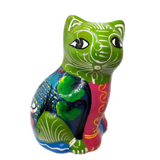 Talavera Cat Figurine Mexican Folk Art 5.5