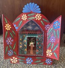 Mexican Folk Art Tin Nicho Shadow Box Hand Painted Traditional Hinged Rustic  picture