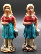 2 Vintage Composition Peasant Girl Figures Made In Germany Blue Skirts picture