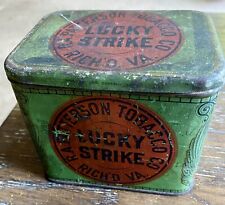 OLD Antique LUCKY STRIKE Cut Plug TOBACCO TIN Hinged Box ADVERTISING ONE POUND picture