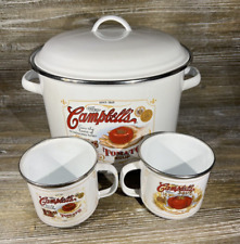 Vintage 2001 Collectible Campbell's Tomato Soup Metal White Pot with 2 Cups Set picture