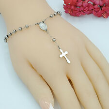 Stainless Steel Rosary Bracelet Virgen de Guadalupe and Cross. Rosario Acero  picture