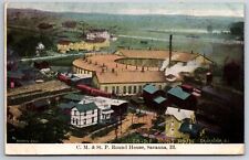 Savanna Illinois~Birdseye CM & St P Railroad Round House~Trains~1910 Postcard picture