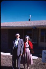 1959 Older Couple Portrait Outside Home Vintage 50s 35mm Kodachrome Slide picture