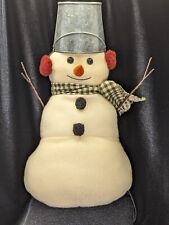 1999 Vintage Hallmark Holiday Plush Mitford Snowman Centerpiece Pail On Head 15